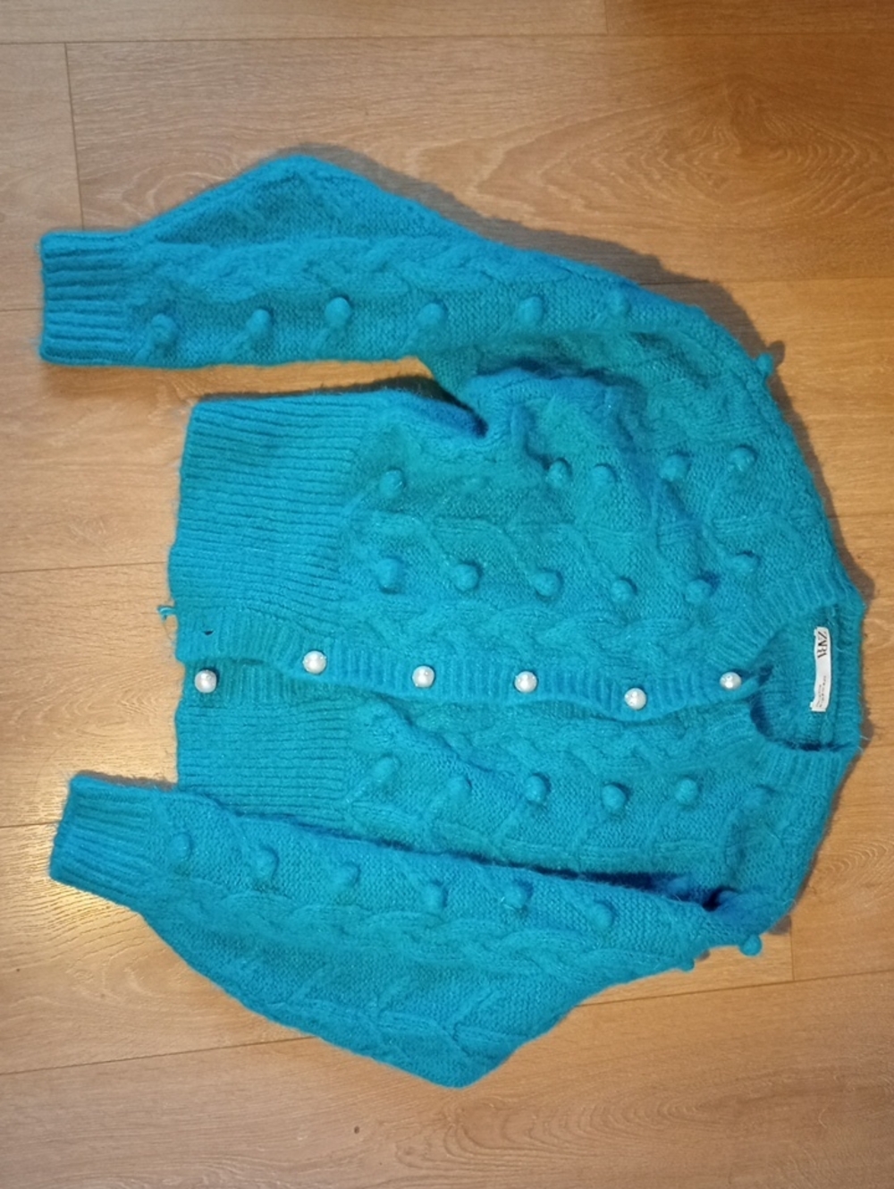 Zara Teal Bobble Knit Cardigan with Pearl Buttons